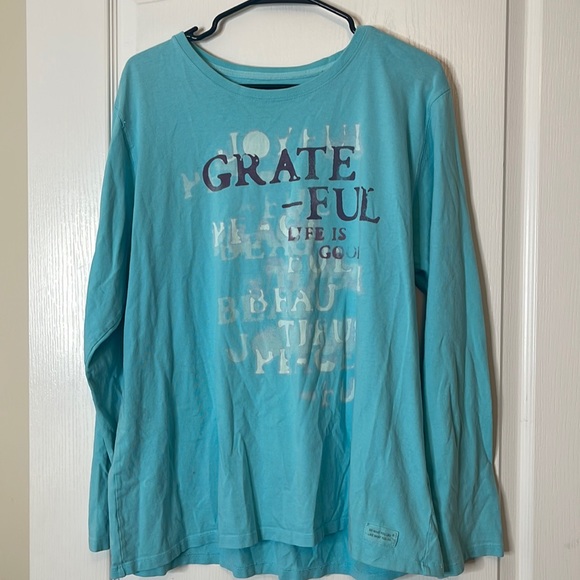 Life is Good Grateful Long Sleeve T-Shirt Turquoise Blue XXL - Picture 1 of 12